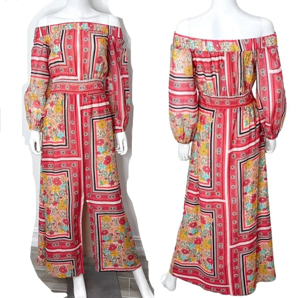 Anthropologie Laia Dea Long Sleeve Printed Off-Shoulder Maxi Dress Women's Sz S